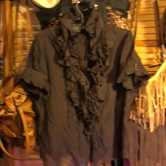 Peruvian Connection Tops - Peruvian Connection sheer chocolate brown top L